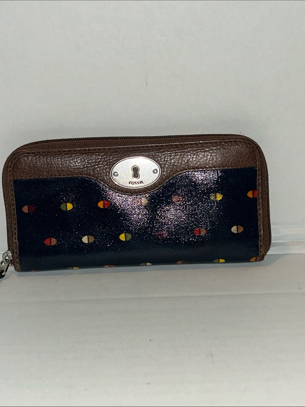 Fossil Key-Per blue & brown zip around wallet